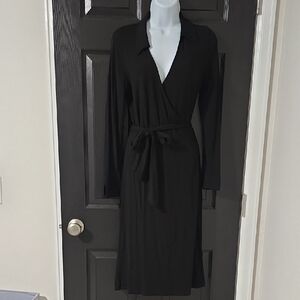 Boden Black Long-Sleeve Wrap Dress with Tie Waist